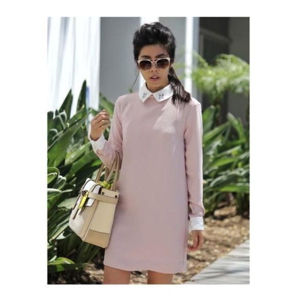 457 VICTORIA BECKHAM Blush Collared Shift Dress 1X NEW Women's Plus - Picture 14 of 15